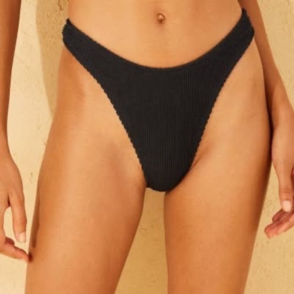 Wild Fable Black Smocked High Leg Bikini Bottom XL Cheeky V-Front Swimwear